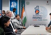 Telangana Chief Minister Revanth Reddy meets WEF Managing Director Jeremy Jurgens.