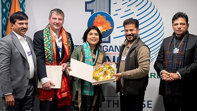 Telangana delegation meets WEF MD Jeremy Hurgens and Manju George