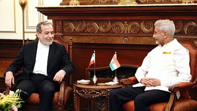 Iranian Foreign Minister Seyed Abbas Araghchi with India's External Affairs Minister S Jaishankar.