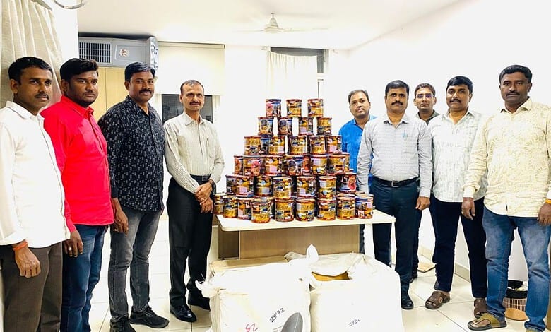 Hyderabad police with the seized Chinese Manja
