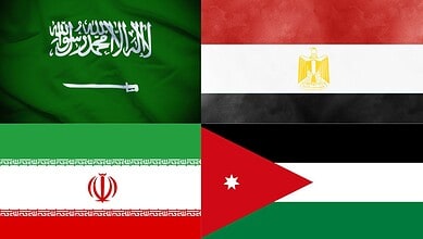 A collage of flags of Arab countries