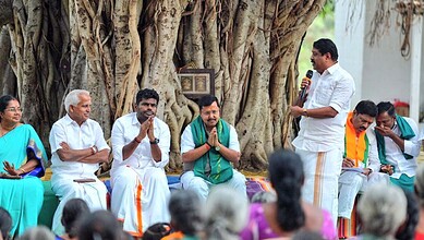 BJP working president Nitin Nabin with state party president K Annamalai in Coimbatore