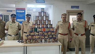 Hyderabad police with the confiscated "Chinese Manja"