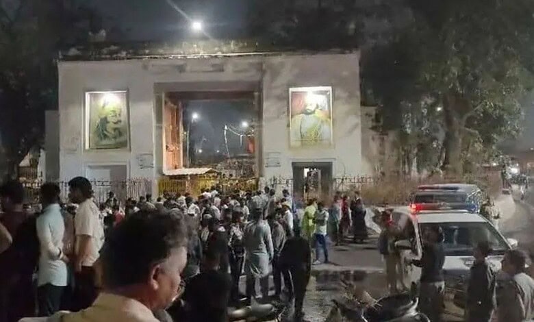 People gathr at the Mysamma Temple at the Puranapul Darwaza