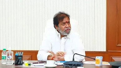 Telangana Health Minister Damodar Raja Narasimha addresses a meeting