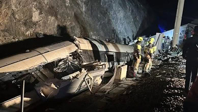 Rescue workers at the accident site in Spain