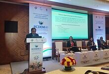 Telangana Chief Electoral Officer C Sudarshan Reddy speaking at the IICDEM - 2026 conference