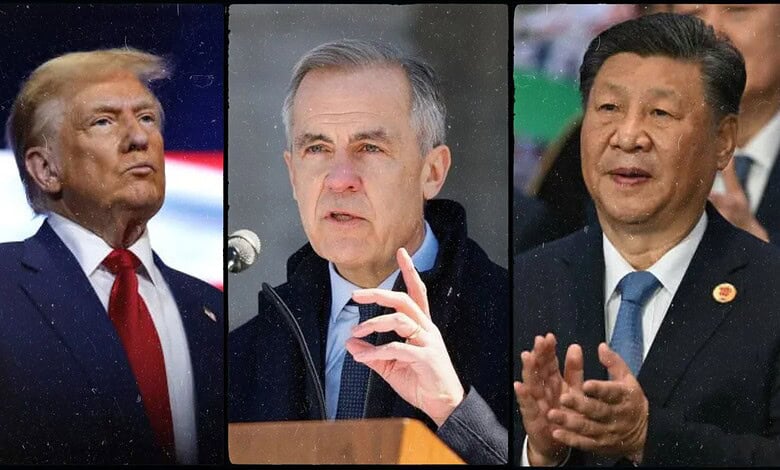 From left to right: US President Donald Trump, Canada Prime Minister Mark Carney and China President Xi Jinping