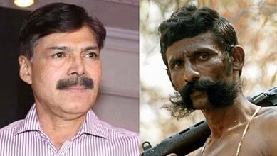 Former CRPF DG K Vijay Kumar (left) was awarded Padma Shri on Sunday. He led the team that was responsible for the death of forest brigand Veerappan (right)