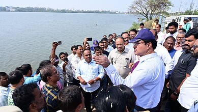 HYDRAA chief AV Ranganath visited the Rayasamudram tank in the Sangareddy on Tuesday