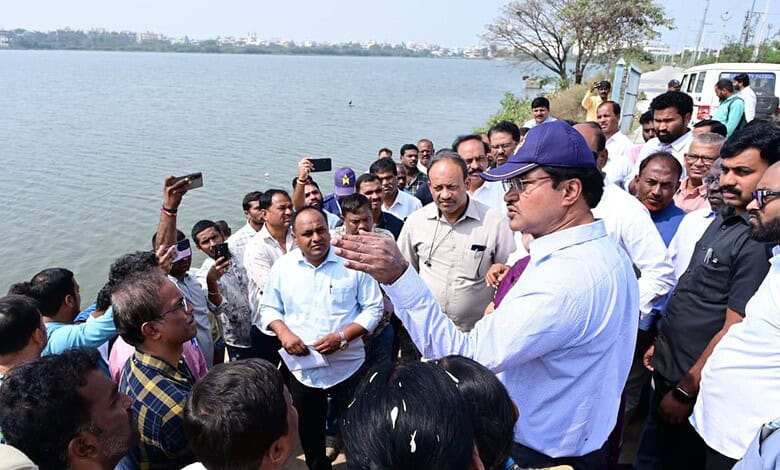 HYDRAA chief AV Ranganath visited the Rayasamudram tank in the Sangareddy on Tuesday