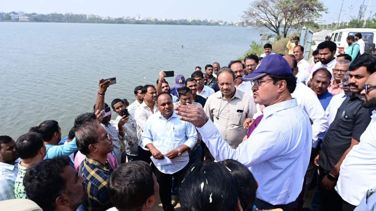 HYDRAA chief AV Ranganath visited the Rayasamudram tank in the Sangareddy on Tuesday