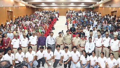 Joint Commissioner of Police (Traffic) Joel Davis and Deputy Commissioner of Police (Traffic) Rahul Hegde at the Arrive Alive road safety awareness in Hyderabad