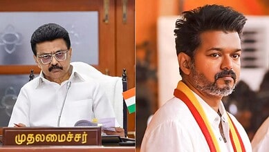 Tamil Nadu Chief Minister MK Stalin (left) and TVK president Vijay