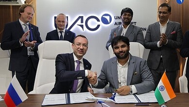 UAC CEO Vadim Badekha (Left) signs agreement with Hyderabad Flamingo Aerospace