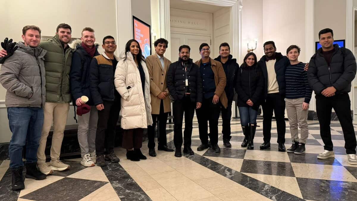 Telangana CM Revanth Reddy with students of Harvard Business School at Harvard university