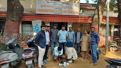 Police arresting two people for allegedly selling Ganja in Hyderabad.