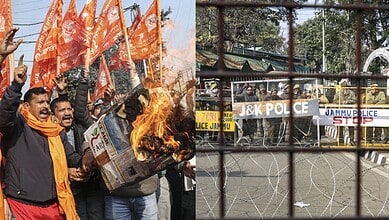 Protests at Vaishno Devi Institute of Medical Excellence.