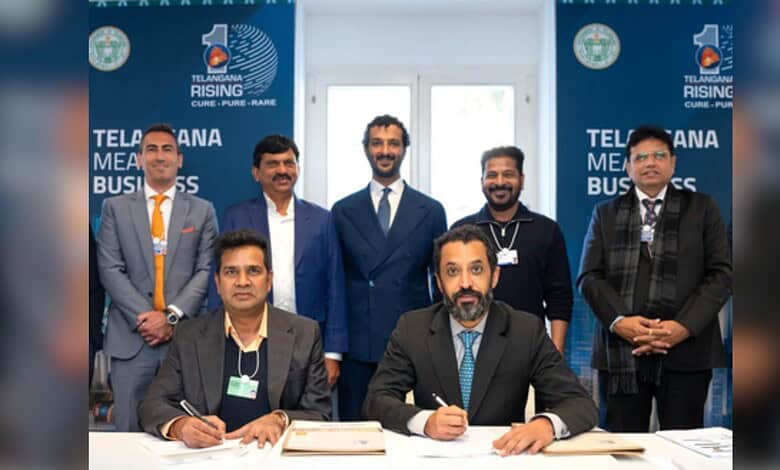 Telangana delegation meets UAE Minister of Economy and Tourism Abdulla bin Touq Al Marri at the World Economic Forum 2026