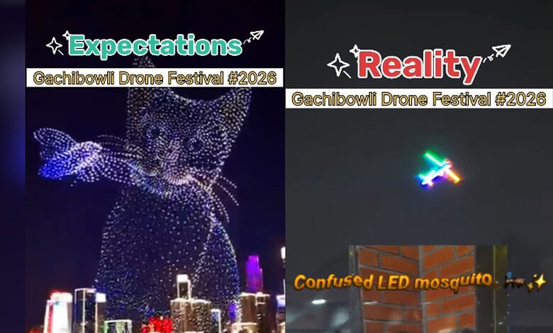 Image shows a screengrab from an Instagram reel on the drone show held at Gachibowli stadium in Hyderabad