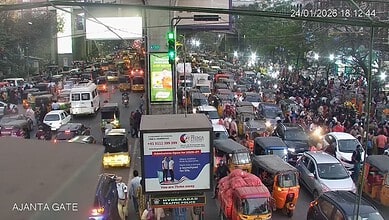 Traffic at Nampally exhibition grounds in Hyderabad
