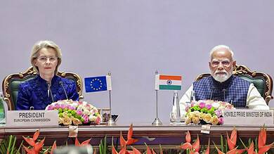 Prime Minister Narendra Modi and European Commission President Ursula von der Leyen during the India-EU Business Forum