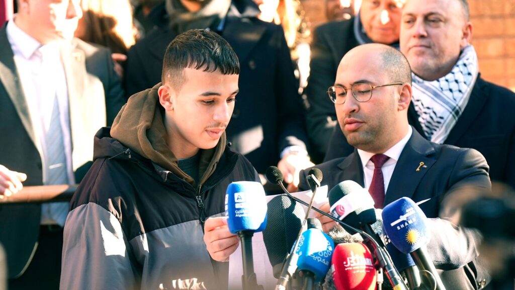 Gazan refugee Obaidah during the inauguration of the Palestinian embassay