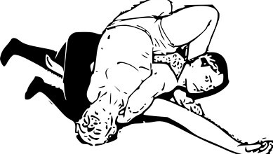 A sketch of a man on the ground during a police dog attack, highlighting law enforcement and public safety issues.