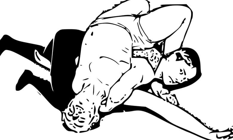 A sketch of a man on the ground during a police dog attack, highlighting law enforcement and public safety issues.