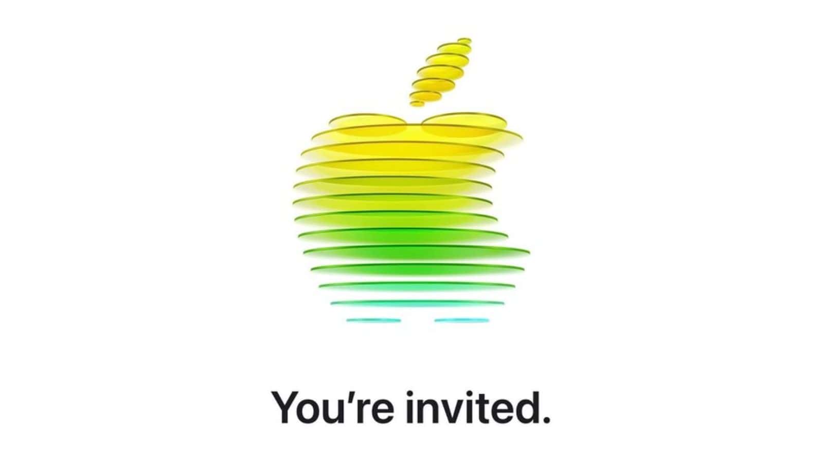 Apple logo with layered rainbow colours on a white background.