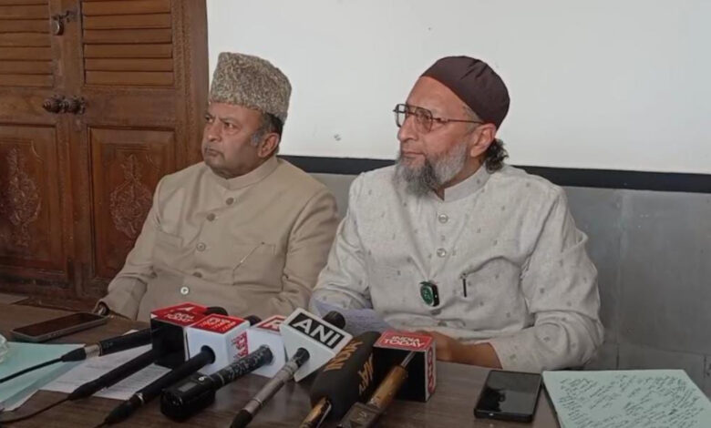 Asaduddin Owaisi speaking to media in Hyderabad on Saturday, February 28