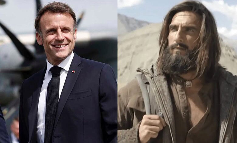 Side-by-side image of a smiling man in a suit and a rugged man with long hair and beard in a desert setti.