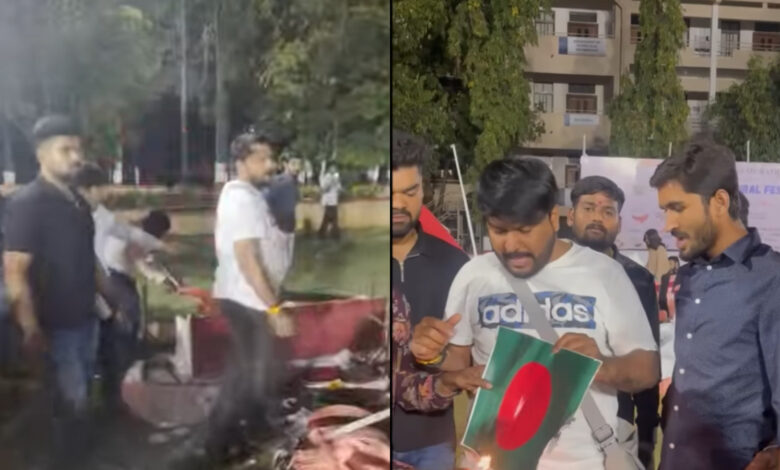 Hindutva youth wing cvandalise college, set fire to stall