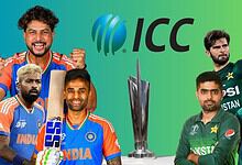 Cricket players from India and Pakistan competing in a high-stakes match.