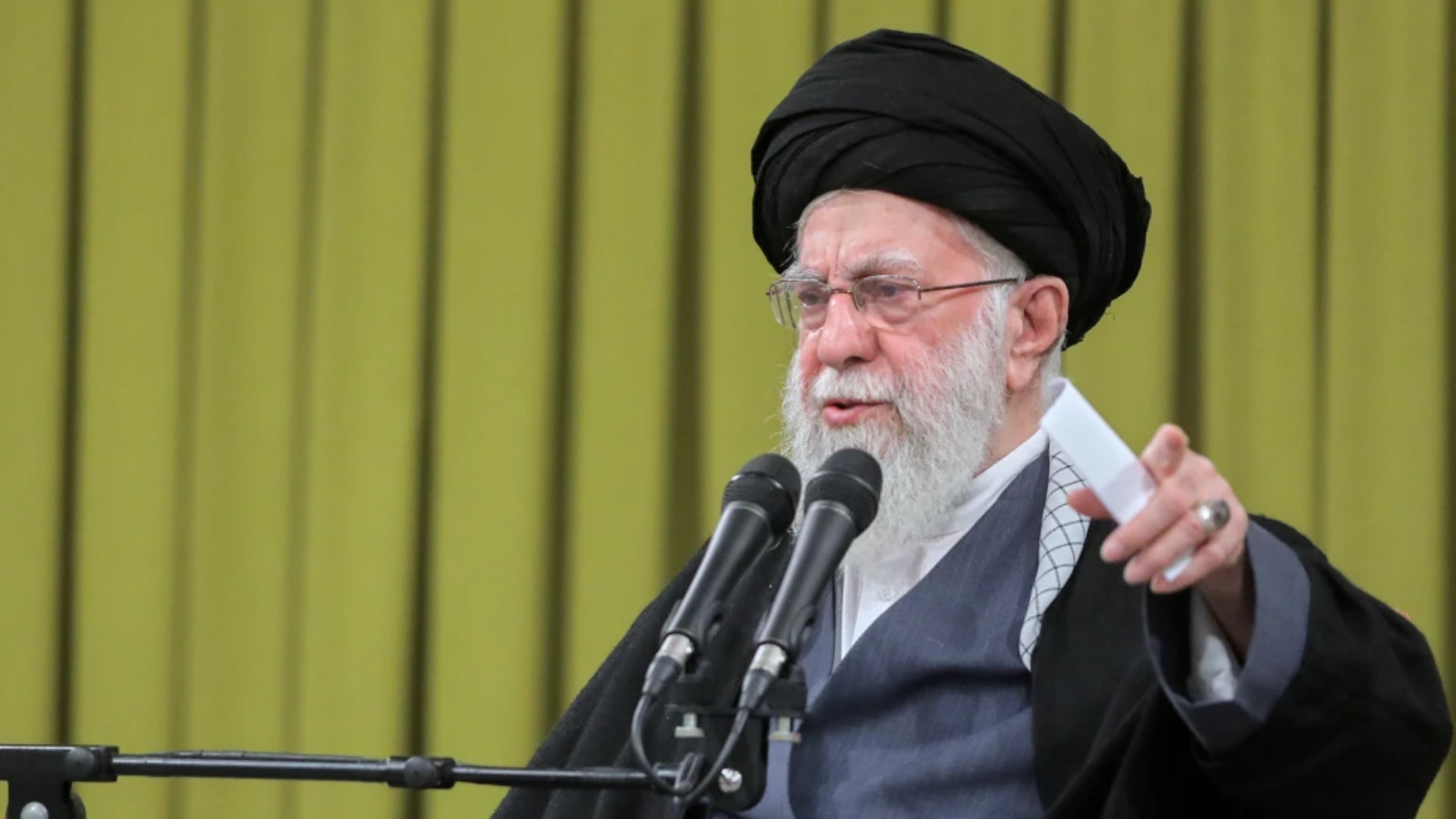 Iranian Supreme Leader Ayatollal Ali Khammenei speaks in a meeting in Tehran, Iran