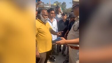 Jaga Reddy creating a ruckus at a polling station in Sangareddy during elections.