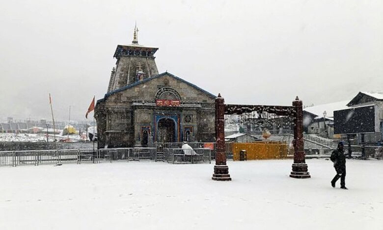 Kedarnath Temple in snow, set to reopen on April 22 after winter closure.