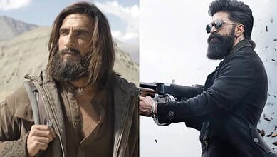 Intense scene from Toxic or Dhurandhar 2 with a man aiming a gun.