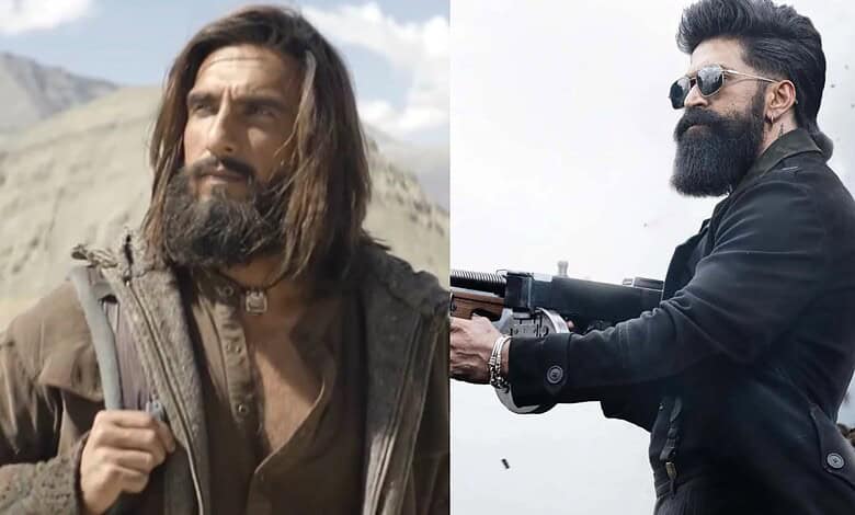 Intense scene from Toxic or Dhurandhar 2 with a man aiming a gun.