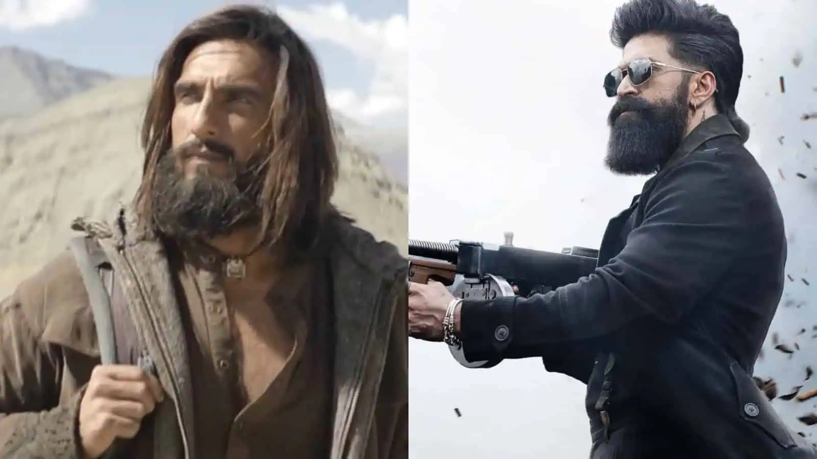 Intense scene from Toxic or Dhurandhar 2 with a man aiming a gun.