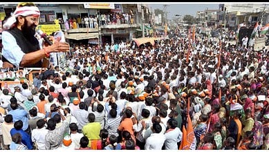 Telangana Minister N Uttam Kumar Reddy addresses a meeting in Nalgonda