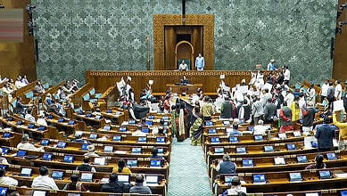 _Opposition MPs protest in the Lok Sabha during the Budget session of Parliament