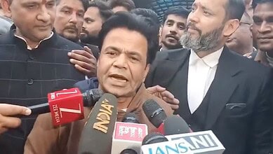 Rajpal Yadav speaking to media after Tihar jail release.