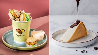 Vegetarian sandwich served with creamy dip, perfect for a healthy snack.