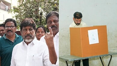 Telangana leaders casting votes in municipal elections, highlighting democratic participation.