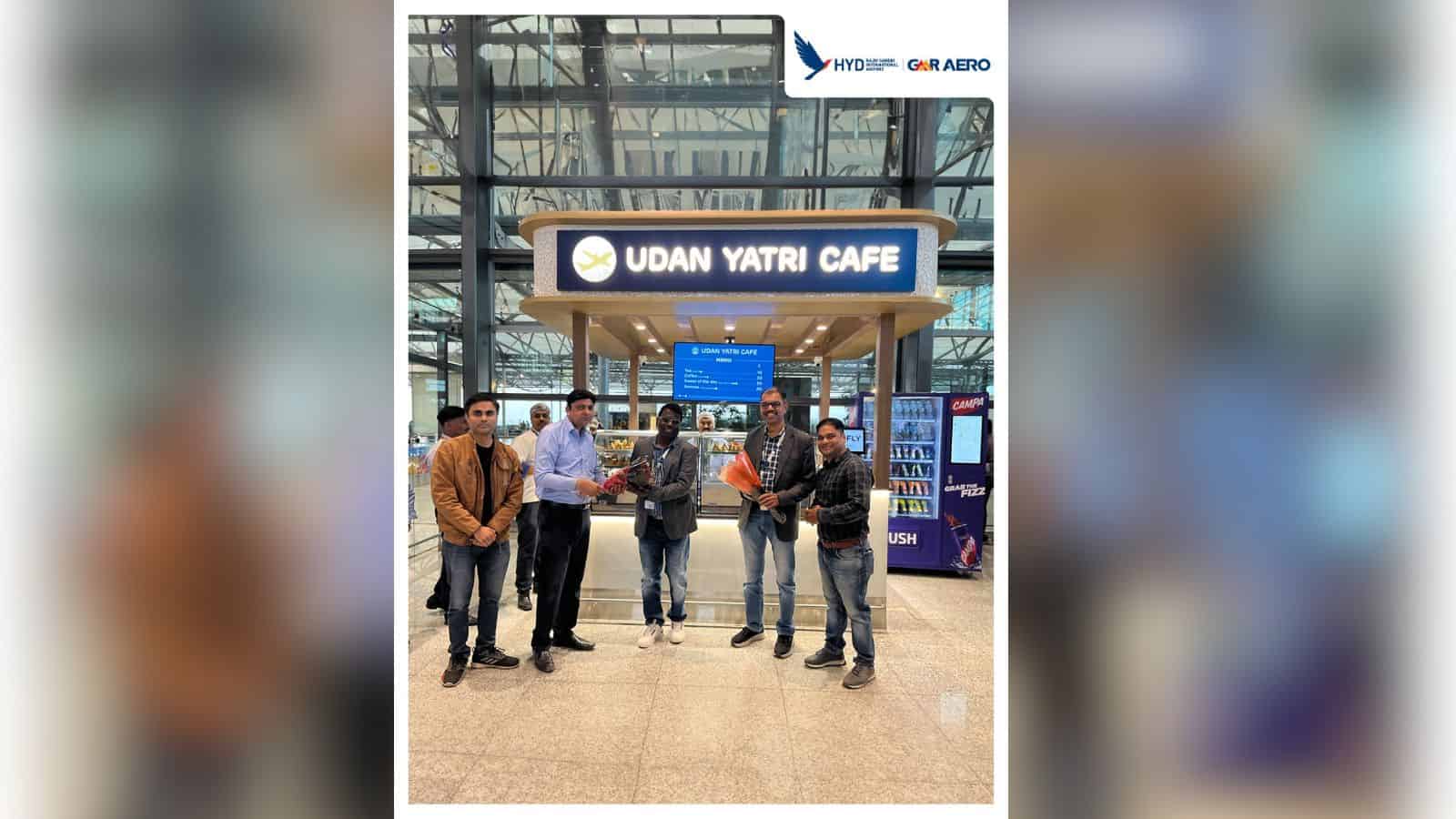 Passengers at Hyderabad airport gather at Udaan Yatri Cafe, a cost-effective dining option for travellers.
