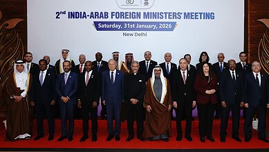 External Affairs Minister S Jaishankar poses with leaders of the Arab League