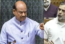 Lok Sabha Speaker Om Birla (left) and senior Congress Rahul Gandhi (right)