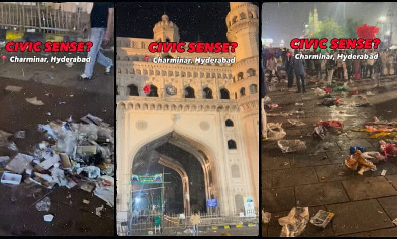 Viral video shows Charminar’s grandeur choked by trash