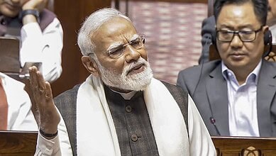 Prime Minister Narendra Modi in the Rajya Sabha